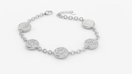 OUTLET - Brățară Elegantă din Argint 925 – Medalioane Mate și Pavé de Zirconia, Lungime Reglabilă 16+4 cm