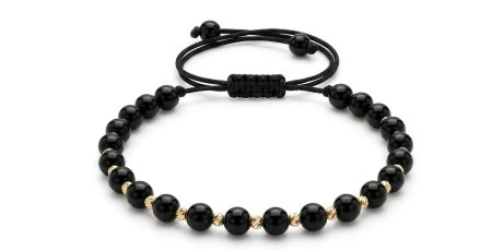 Bijuterii barbati - Brățară Elegantă Reglabilă din Onix și Aur Galben 14K