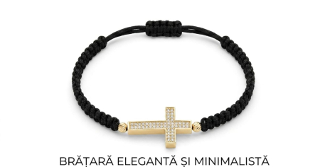 Bijuterii barbati - Brățară Elegantă și Minimalistă cu Cruce din Aur 14K și Zirconii