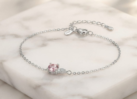 Bratara argint 925 dama - Brățară Fină din Argint 925 cu Cristal Roz și Zirconia – 16+3 cm