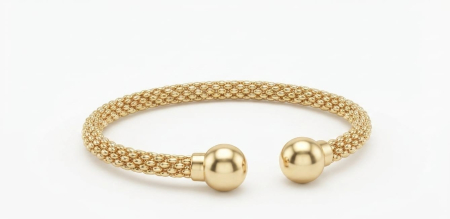 bratari fixe aur 14k - Brățară Fixă Deschisă din Aur Galben 14K cu Design Mesh și Globuri Lucioase