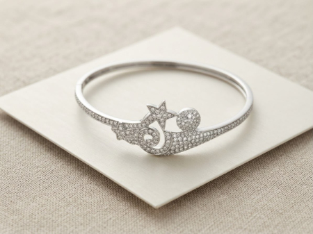 OUTLET - Brățară Fixă din Argint 925 Celestial Cosmos cu Stea și Semilună, 16.10g - [Nume Brand/Colecție]