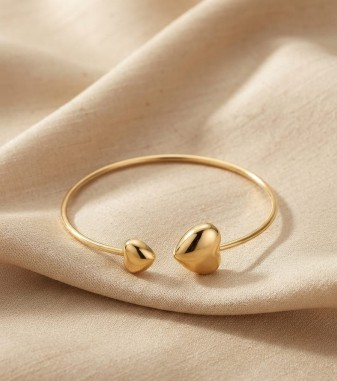 Bratara argint 925 dama - Brățară Fixă din Argint 925 Placat cu Aur „Double Hearts Bangle” – 5.60g