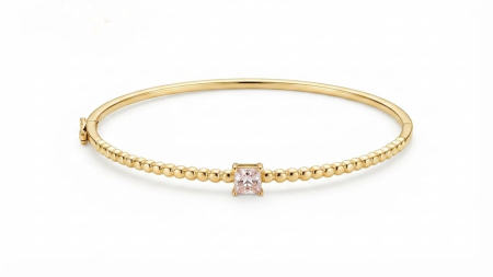 bratari fixe aur 14k - Brățară Fixă din Aur 14K cu Bile și Piatră Pătrată CZ, 3.26g