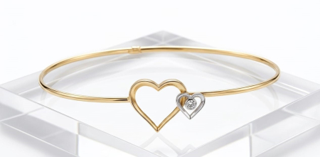 bratari fixe aur 14k - Brățară Fixă din Aur 14K cu Două Inimi Împletite și Diamant / Zirconia