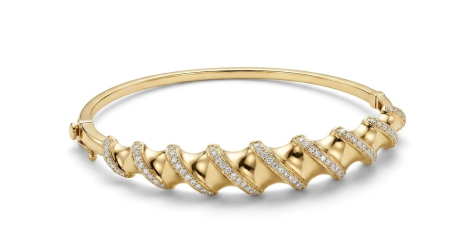 bratari fixe aur 14k - Brățară Fixă din Aur Galben 14K cu Design Ondulat și Gofraj în Spirală