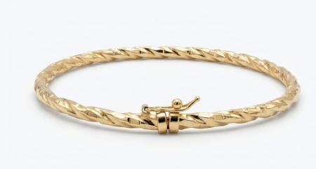 bratari fixe aur 14k - Brățară Fixă din Aur Galben 14K cu Design Răsucit și Închizătoare de Siguranță