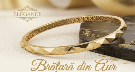 bratari fixe aur 14k - Brățară Fixă din Aur Galben 14K cu Model Geometric Piramidal și Galerie