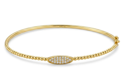 bratari fixe aur 14k - Brățară Fixă din Aur Galben 14K cu Șină din Sfere și Medalion Oval cu Pavaj
