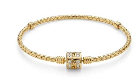 bratari fixe aur 14k - Brățară Fixă din Aur Galben 14K cu Textură Împletită și Element Grecesc