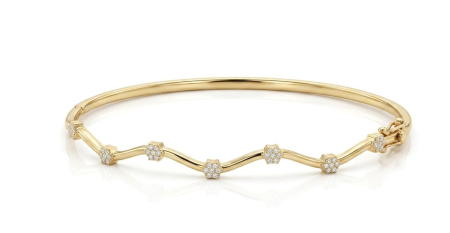 bratari fixe aur 14k - Brățară Fixă din Aur Galben 14K în Valuri cu Flori din Cristale