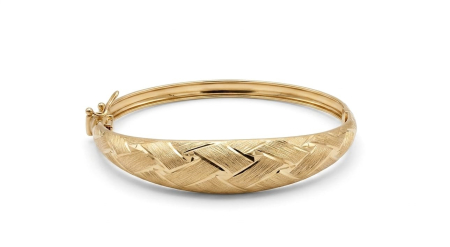 bratari fixe aur 14k - Brățară Fixă din Aur Galben 14K Lată cu Model Împletit și Finisaj Satinat