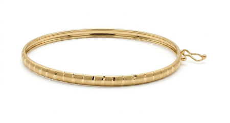bratari fixe aur 14k - Brățară Fixă din Aur Galben 14K Satinat cu Incizii Lucioase Diamantate