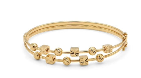 bratari fixe aur 14k - Brățară Fixă Dublă din Aur Galben 14K cu Sfele și Cuburi Diamantate