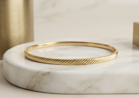 bijuterii aur - Brățară Fixă Striată din Aur Galben 14K – 2.42g