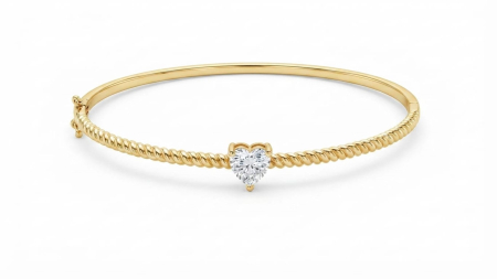bratari fixe aur 14k - Brățară Fixă Torsadată Aur 14K cu Inimă CZ, 4.2g