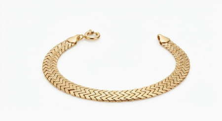 bratari aur 14k - Brățară Lată din Aur Galben 14K cu Model Spic Texturat (19 cm)