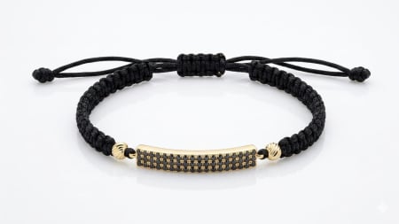 Bijuterii barbati - Brățară Luxury cu Șnur Negru Împletit și Plăcuță din Aur 14K cu Zirconii Negre