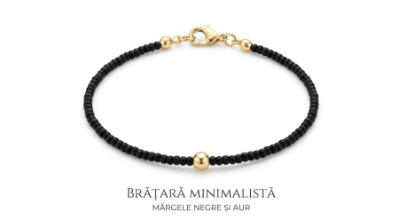 BRATARI SNUR AUR 14K - Brățară Minimalistă din Aur 14K și Mărgele Negre