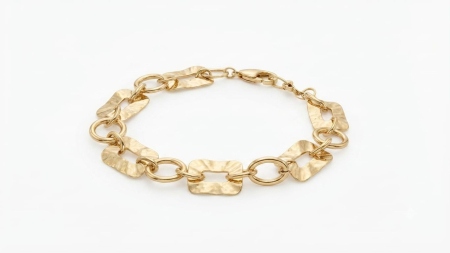 bratari aur 14k - Brățară Modernă din Aur 14K – Model cu Elemente Bătute și Zale Ovale