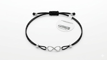 BRATARI SNUR AUR 14K - Brățară Reglabilă cu Șnur Negru și Pandantiv Infinit din Aur Alb 14K