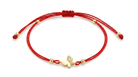 BRATARI SNUR AUR 14K - Brățară Reglabilă cu Șnur Roșu Dublu și Fluture din Aur 14K