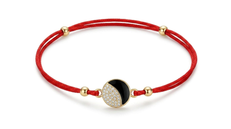 BRATARI SNUR AUR 14K - Brățară Reglabilă cu Șnur Roșu Dublu și Medalion Dual din Aur 14K