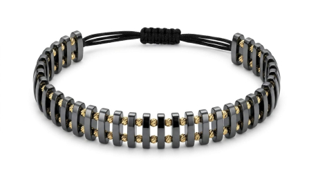 Bijuterii barbati - Brățară Reglabilă Luxury cu Plăcuțe Ceramice și Linii Duble din Aur Galben 14K