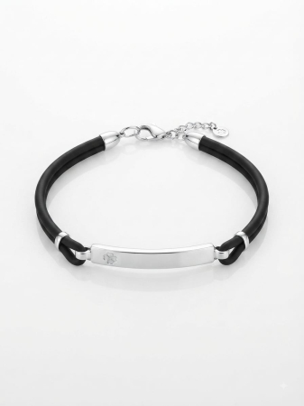 bijuterii barbati - Brățară Reglabilă pe Șnur Negru cu Mameperle Tubulare și Mărgele Diamantate din Argint 925, 19+3 cm, 5.75g
