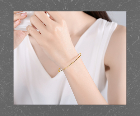 Bratara argint 925 dama - Brățară Rigidă din Argint 925 Placat cu Aur Galben – Model Bangle Minimalist
