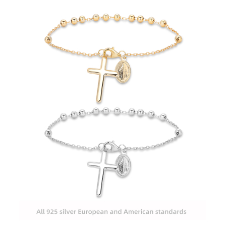 Bratara argint 925 dama - Brățară Rozariu din Argint 925 Placată cu Aur - Faith Charm