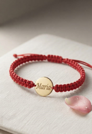 Gravura-Personalizare - Brățară Șnur Roșu Împletit cu Bănuț Aur Galben 14K Personalizat prin Gravură