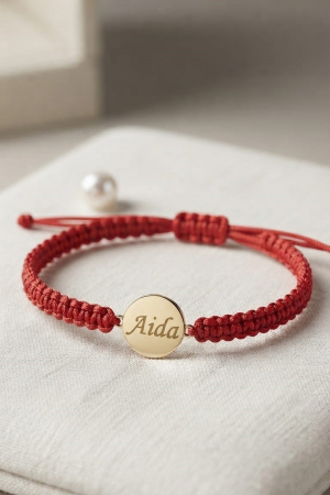 Brățară Șnur Roșu Împletit cu Bănuț Aur Galben 14K Personalizat prin Gravură [1]
