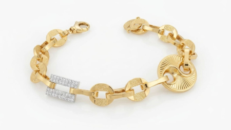 bratari aur 14k - Brățară Statement din Aur 14K – Design Arhitectural Multi-Texturat și Pavaj Zirconiu