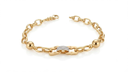 bratari aur 14k - Brățară Statement din Aur 14K – Design Catenă Centrală Pavată și Finisaj Texturat Lux