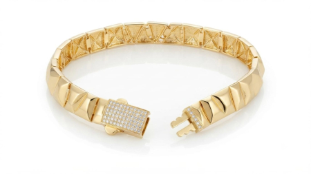 BRATARI BARBATI AUR 14K - Brățară Statement din Aur Galben 14K – Design Geometric Piramidal și Închizătoare Pavată cu Zirconiu