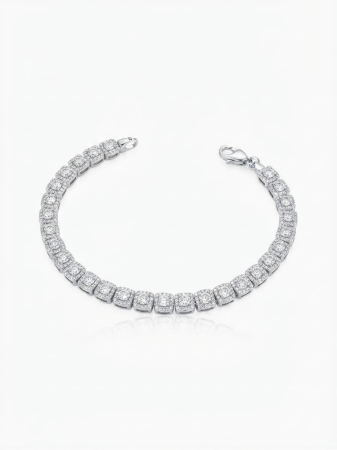 Bratara argint 925 dama - Brățară Tennis din Argint 925 cu Elemente Pătrate Halo și Zirconiu, 16 cm, 11.20g