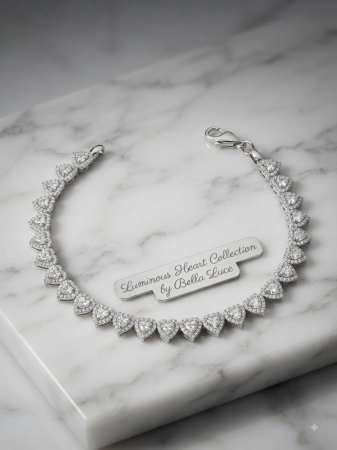 Bratara argint 925 dama - Brățară Tennis din Argint 925 cu Inimi Pavate cu Zirconiu, 19 cm, 12g, Luminous Heart Collection