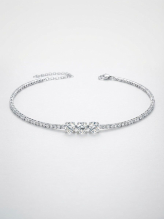 Bratara argint 925 dama - Brățară Tennis din Argint 925 cu Trei Zirconii Centrale – Eleganță și Strălucire Supremă