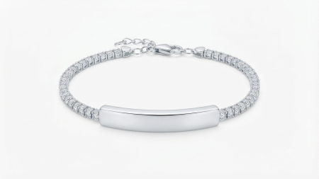Bratara argint 925 dama - Brățară Tennis din Argint 925 pentru Copii, cu Plăcuță pentru Gravat (3.5g, 11+4cm)