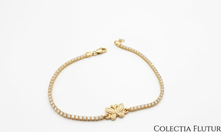 bratari aur 14k - Brățară Tennis din Aur Galben 14K – Element Central Fluture,