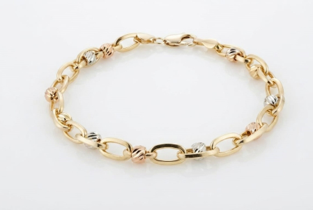 bratari aur 14k - Brățară Tricolor din Aur 14K – Zale Moderne și Biluțe Diamantate în Trei Culori