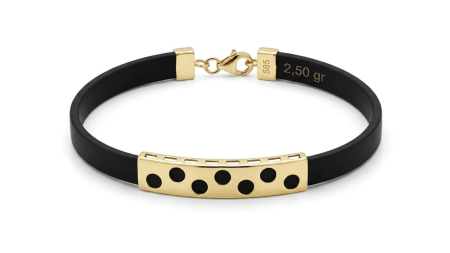 Bijuterii barbati - Brățară Unisex din Silicon Negru cu Plăcuță și Închizătoare din Aur Galben 14K
