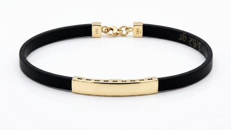 Bijuterii barbati - Brățară Unisex din Silicon Negru cu Plăcuță și Închizătoare din Aur Galben 14K