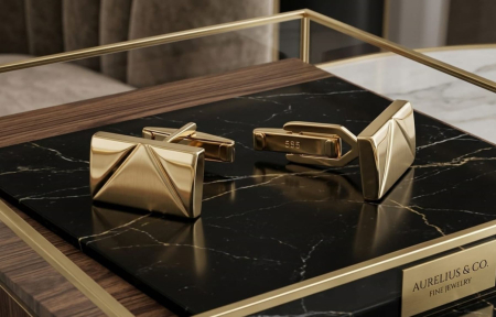Bijuterii barbati - Butoni Aur Galben 14K „Aurelius Prism” cu Finisaj Satinat și Lucios