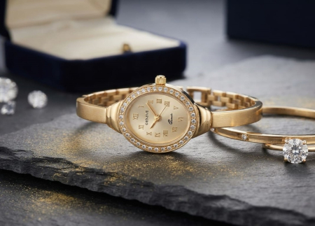 CEAS AUR - Ceas de Damă din Aur 14K Geneve – Model Brățară Fixă,