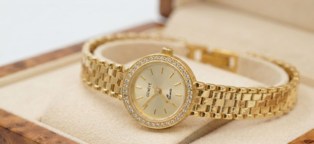 CEAS AUR - Ceas de Damă din Aur 14K Geneve – Model cu Brățară din Zale
