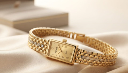 CEAS AUR - Ceas de Damă din Aur 14K Geneve – Model Dreptunghiular cu Brățară din Zale