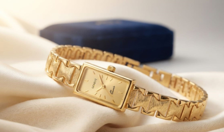 CEAS AUR - Ceas de Damă din Aur 14K Geneve – Model Dreptunghiular cu Zale Satinate