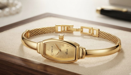 CEAS AUR - Ceas de Damă din Aur 14K Geneve – Model Elansat cu Brățară Mesh,